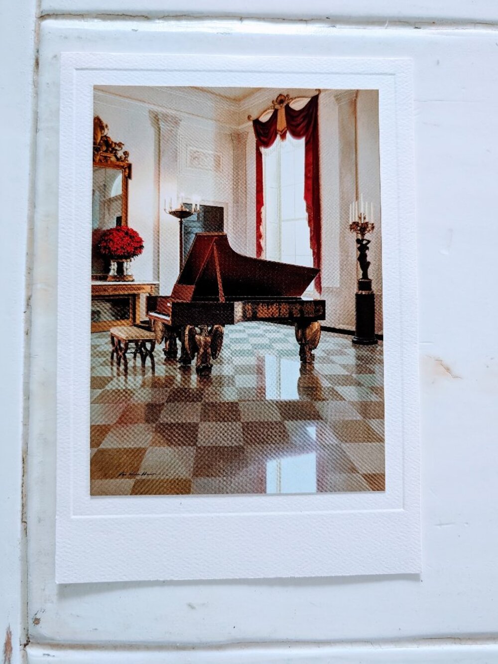 2002 White House Christmas Card George & Laura Bush Hallmark Grand Foyer Piano